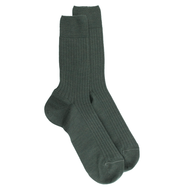 doré doré Chaussettes homme à côtes en laine - Vert thuya