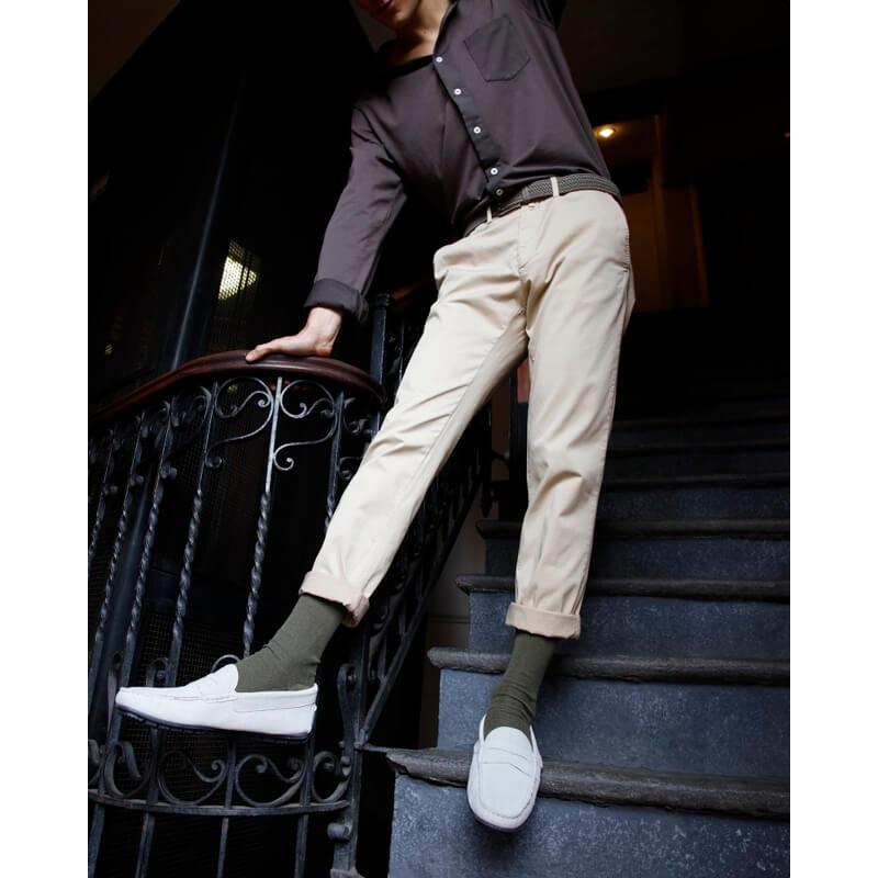 doré doré Chaussettes homme à côtes sans bord élastique en coton égyptien - Kaki