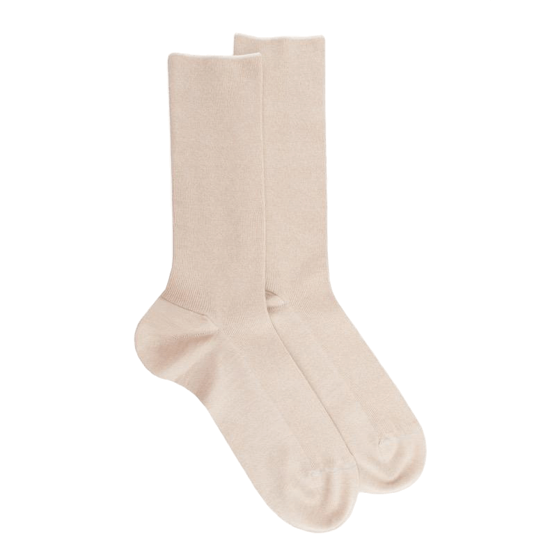 doré doré Chaussettes homme à côtes sans bord élastique en coton égyptien - Beige Lin