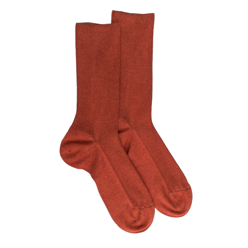 doré doré Chaussettes homme à côtes sans bord élastique en coton égyptien - Orange cognac