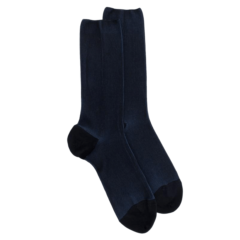 Doré Doré Chaussettes Homme à Côtes Sans Bord élastique En Fil D'Écosse - Bleu Marine
