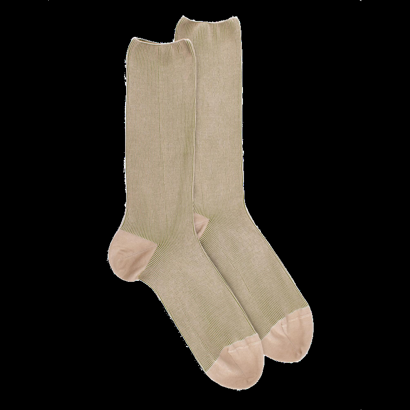 doré doré Chaussettes homme à côtes sans bord élastique en fil d'Écosse - Beige Grège