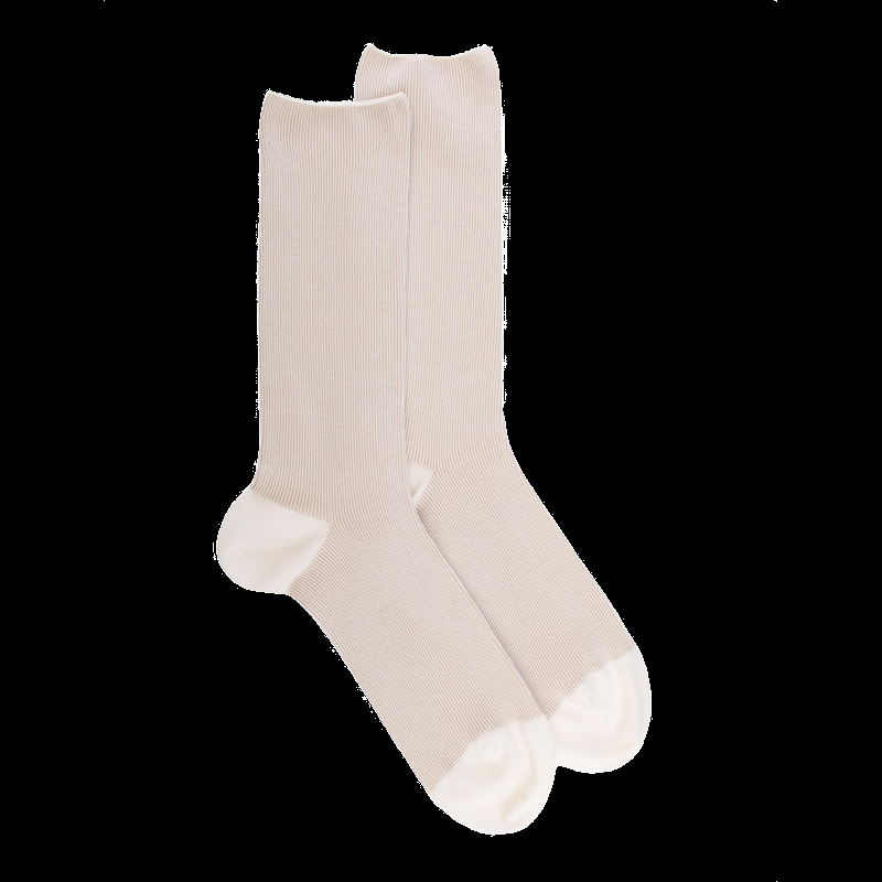 doré doré Chaussettes homme à côtes sans bord élastique en fil d'Écosse - Blanc Givre