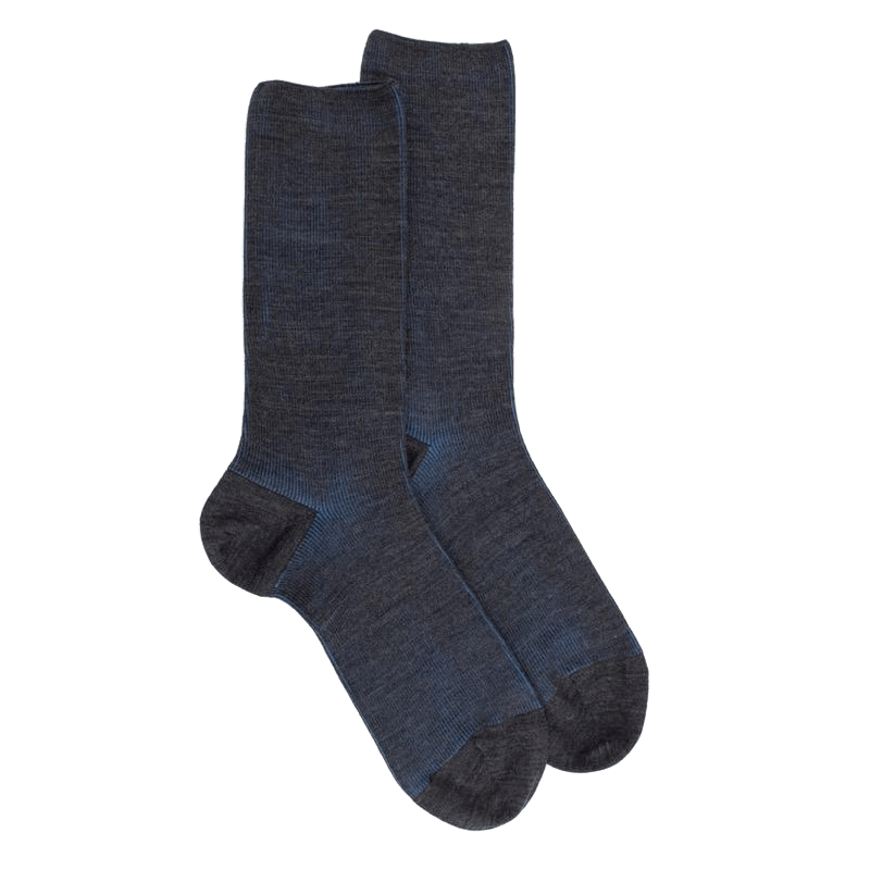 Doré Doré Chaussettes Homme à Côtes Sans Bord élastique En Laine - Gris étain & Bleu