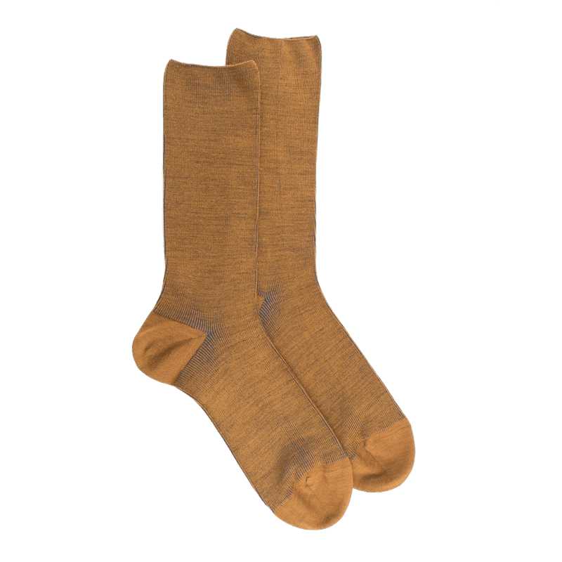 doré doré Chaussettes homme à côtes sans bord élastique en laine - Safran & Bleu Port
