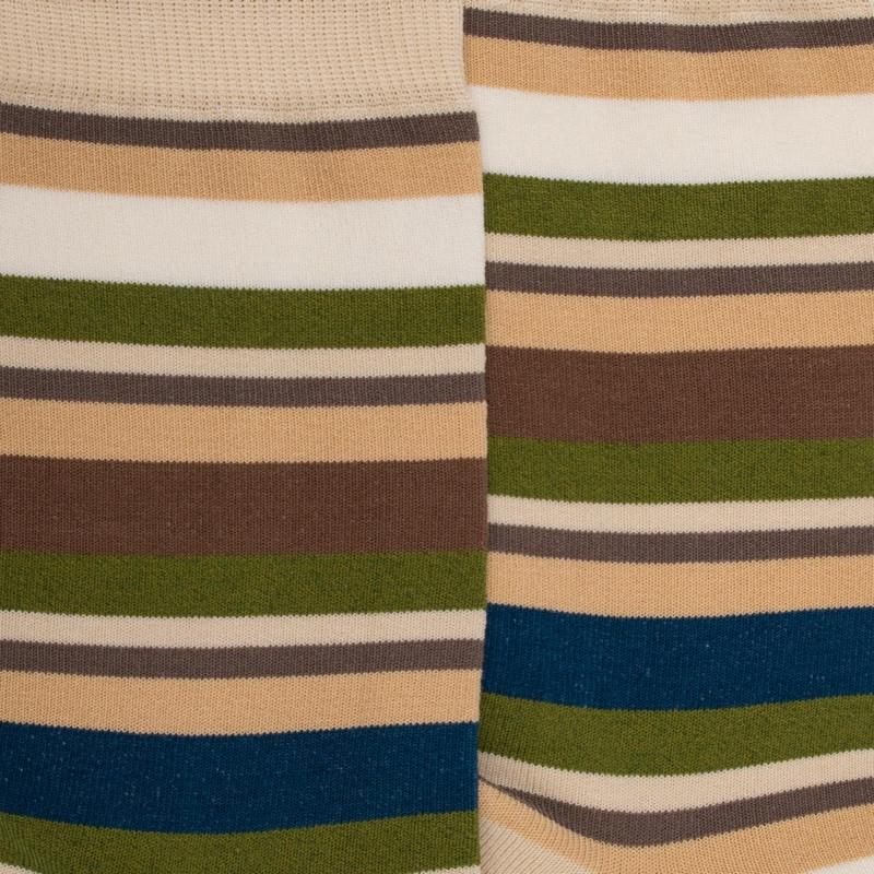 Doré Doré Chaussettes Homme à Rayures En Fil D'Écosse - Beige Lin & Écru