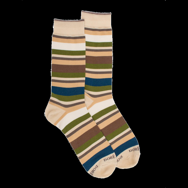 doré doré Chaussettes homme à rayures en fil d'Écosse - Beige Lin & Écru