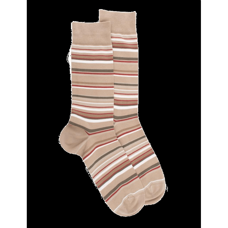 doré doré Chaussettes homme à rayures en fil d'Écosse - Beige sable & Blanc Givre