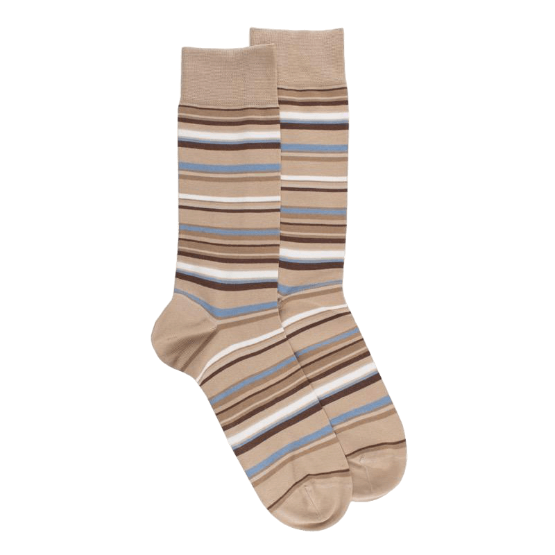 Doré Doré Chaussettes Homme à Rayures En Fil D'Écosse - Beige Sable & Bois