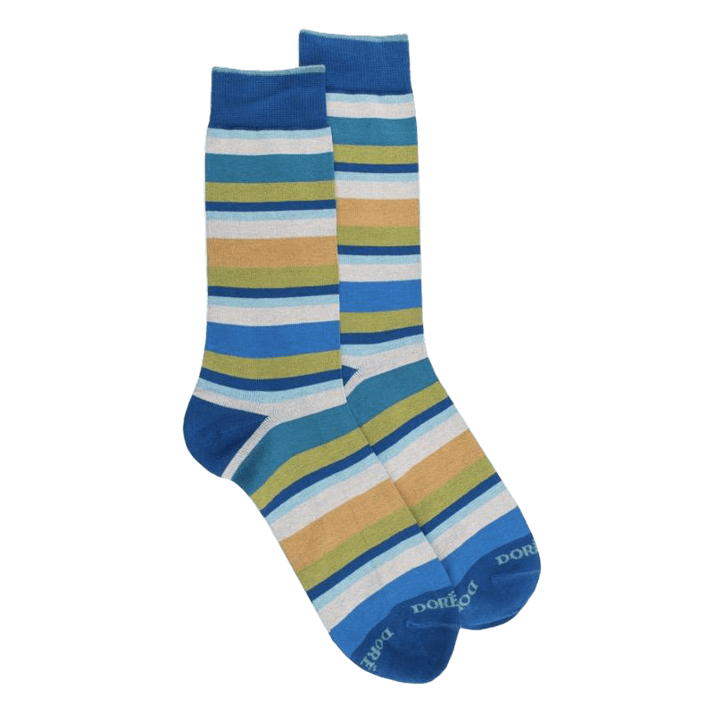 doré doré Chaussettes homme à rayures en fil d'Écosse - Bleu & Bleu Croisette