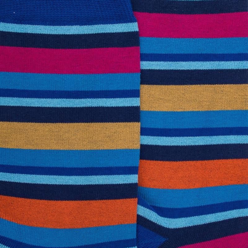 Doré Doré Chaussettes Homme à Rayures En Fil D'Écosse - Bleu France & Rose Flamboyant
