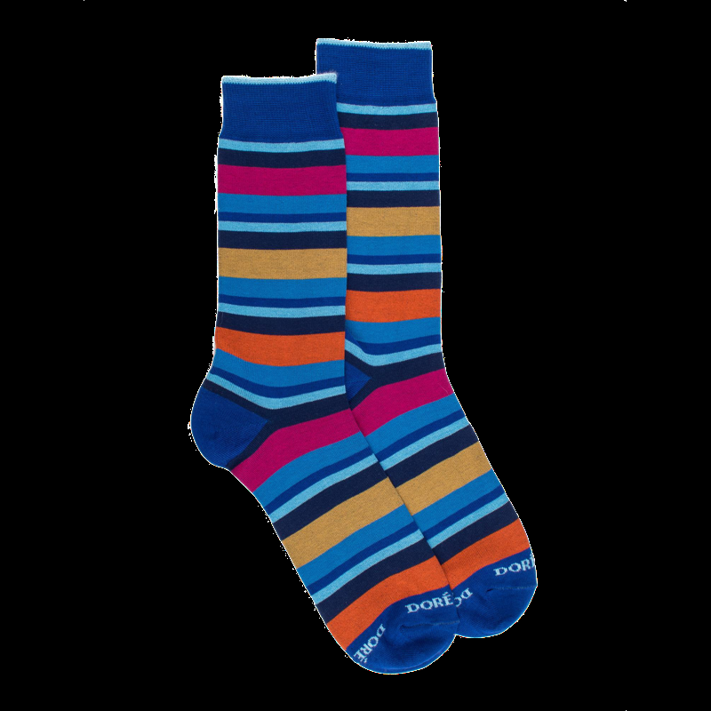 doré doré Chaussettes homme à rayures en fil d'Écosse - Bleu France & Rose Flamboyant