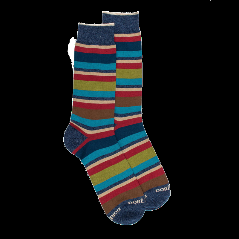 doré doré Chaussettes homme à rayures en fil d'Écosse - Bleu Facteur & Bleu