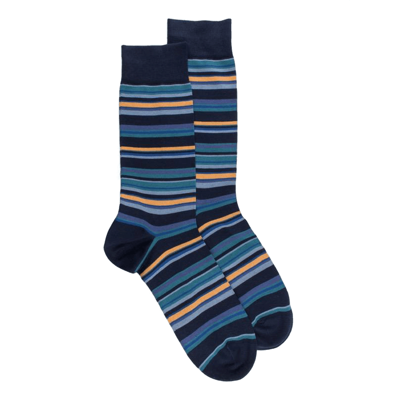 doré doré Chaussettes homme à rayures en fil d'Écosse - Bleu Matelot & Bleu Antarctique
