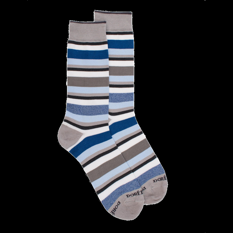 doré doré Chaussettes homme à rayures en fil d'Écosse - Gris Métal & Bleu