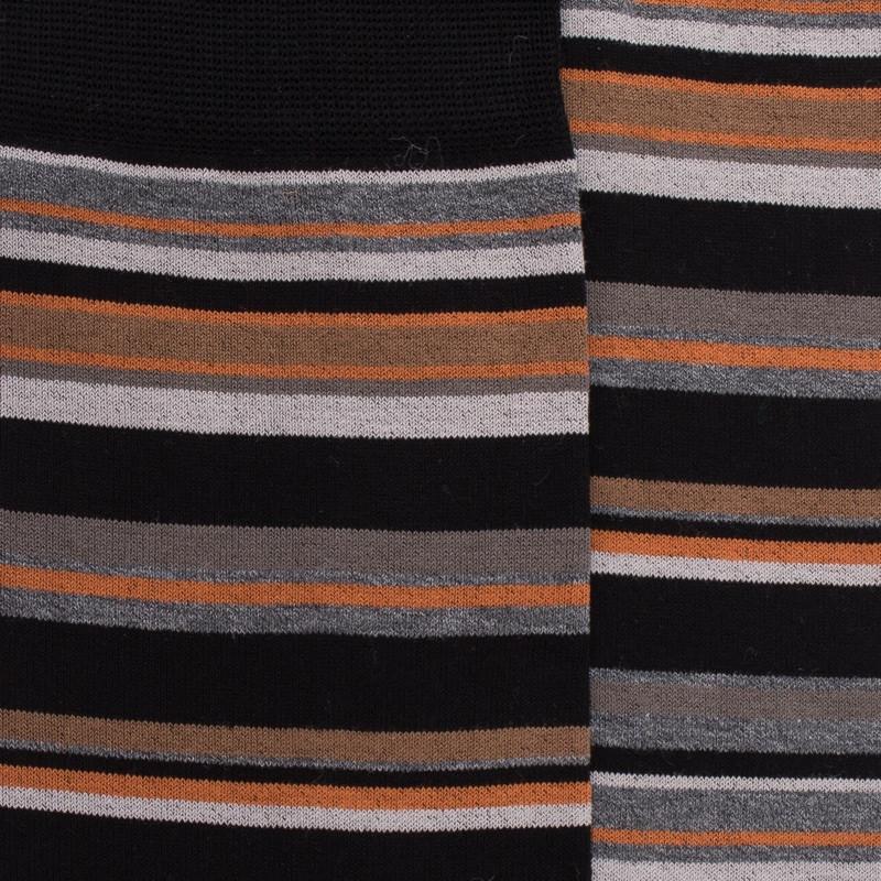Doré Doré Chaussettes Homme à Rayures En Fil D'Écosse - Noir & Gris Métal