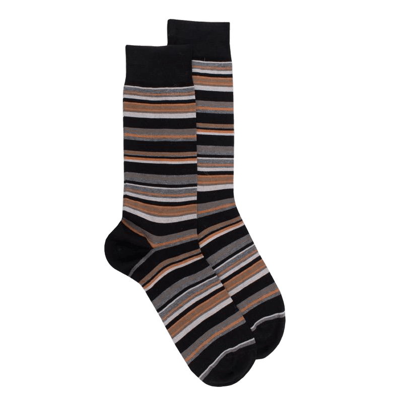 doré doré Chaussettes homme à rayures en fil d'Écosse - Noir & Gris Métal