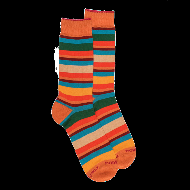 Doré Doré Chaussettes Homme à Rayures En Fil D'Écosse - Oranger & Vert Thym