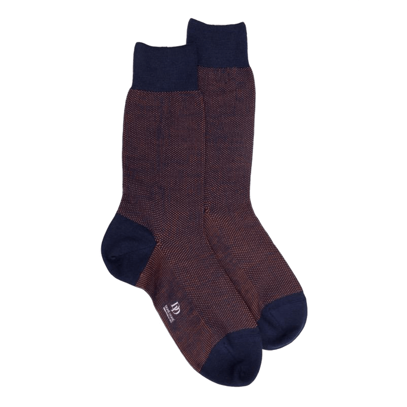 Doré Doré Chaussettes Homme Caviar En Laine Merinos - Bleu Caban & Orange Cognac
