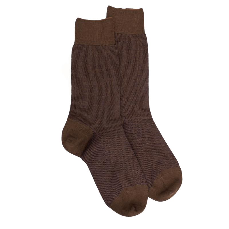 doré doré Chaussettes homme caviar en laine merinos - Bois & violet Byzance