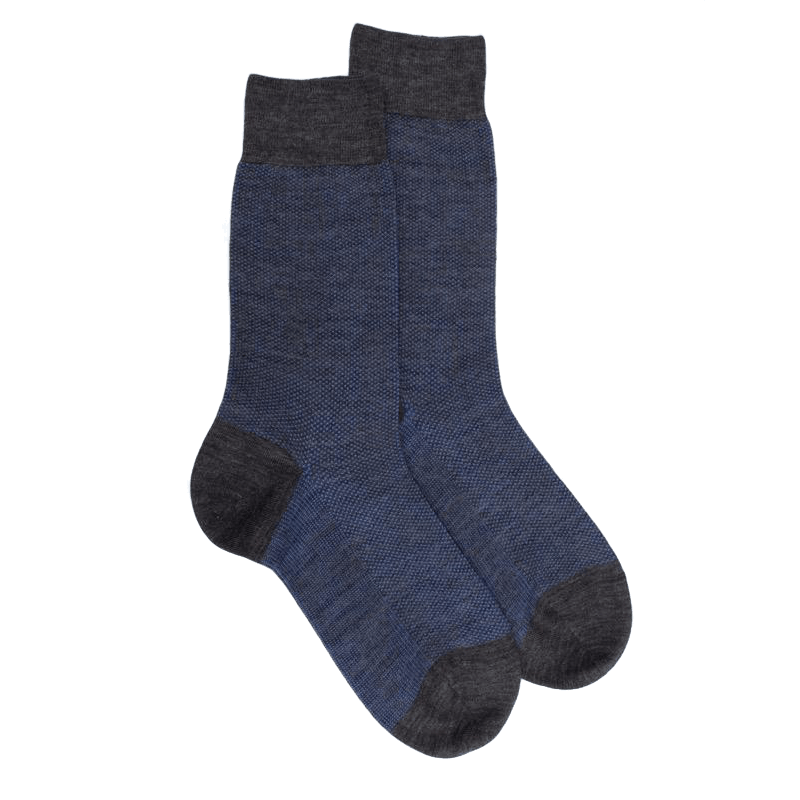 Doré Doré Chaussettes Homme Caviar En Laine Merinos - Gris étain & Bleu