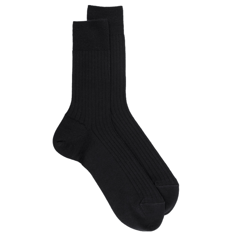 doré doré Chaussettes homme côtelées en laine mérinos renforcée - Noir