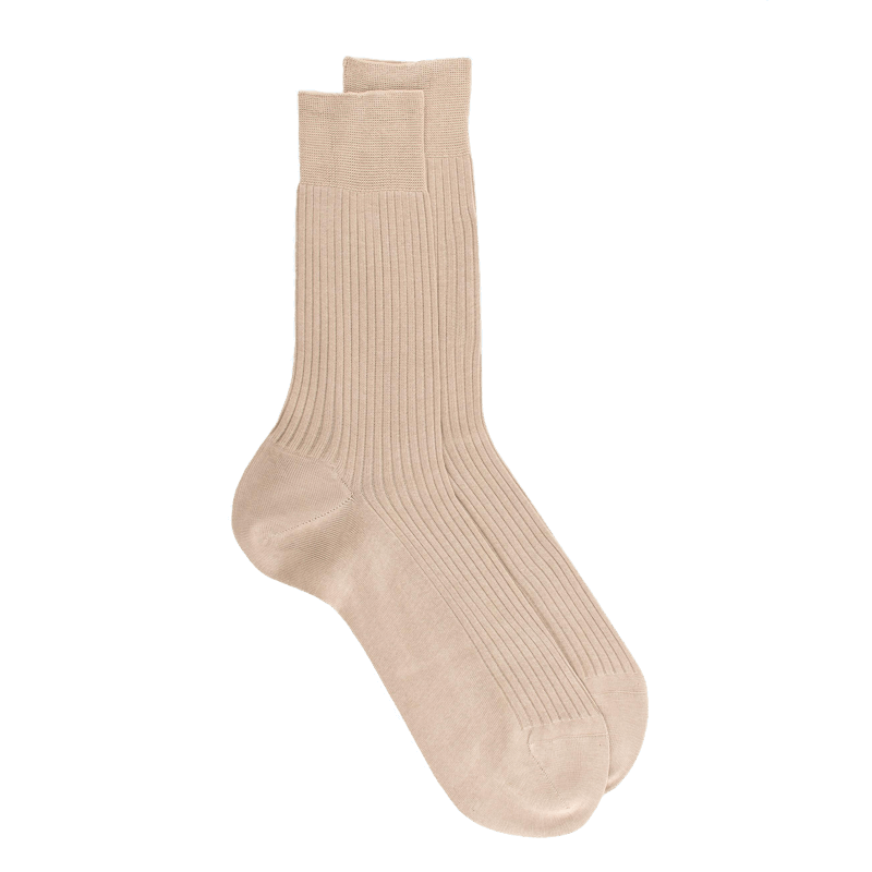 doré doré Chaussettes Homme côtelées en pur fil d'Ecosse - Beige