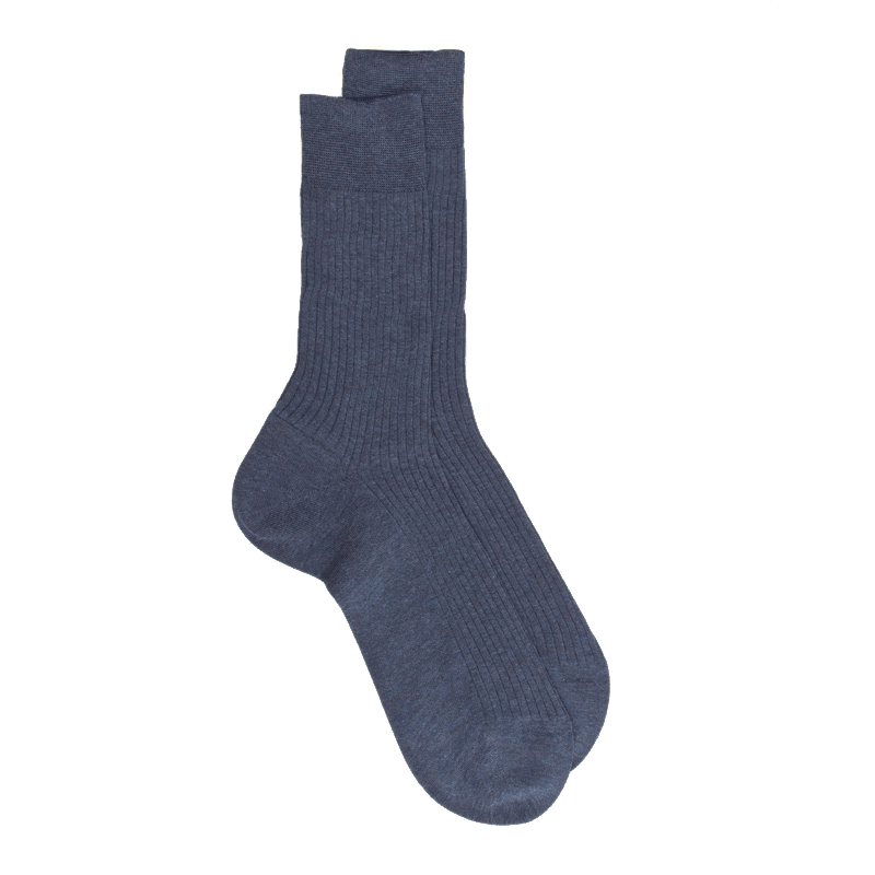 doré doré Chaussettes Homme côtelées en pur fil d'Ecosse - Bleu jean