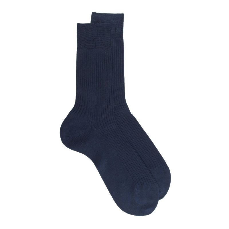 doré doré Chaussettes Homme côtelées en pur fil d'Ecosse - Bleu marine