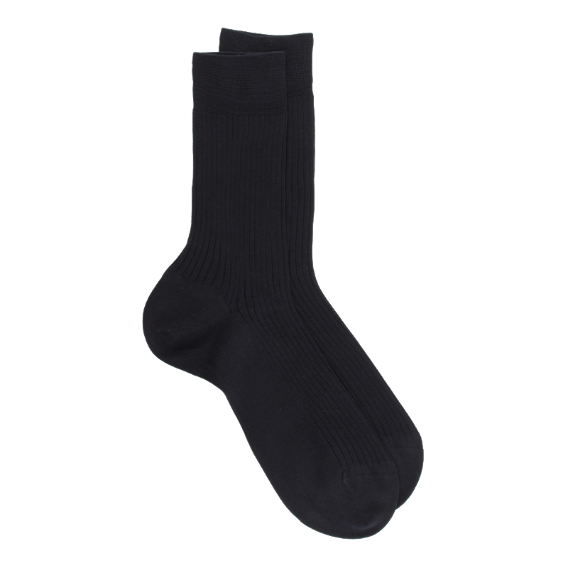 doré doré Chaussettes Homme côtelées en pur fil d'Ecosse - Bleu marine foncé
