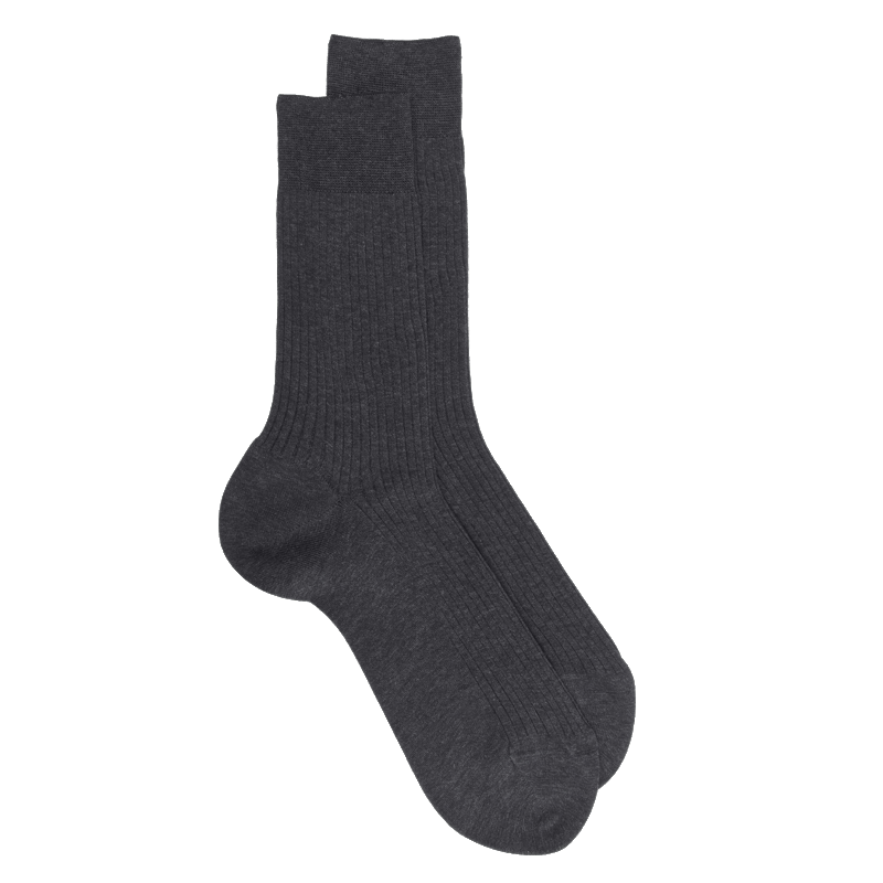 doré doré Chaussettes Homme côtelées en pur fil d'Ecosse - Gris foncé