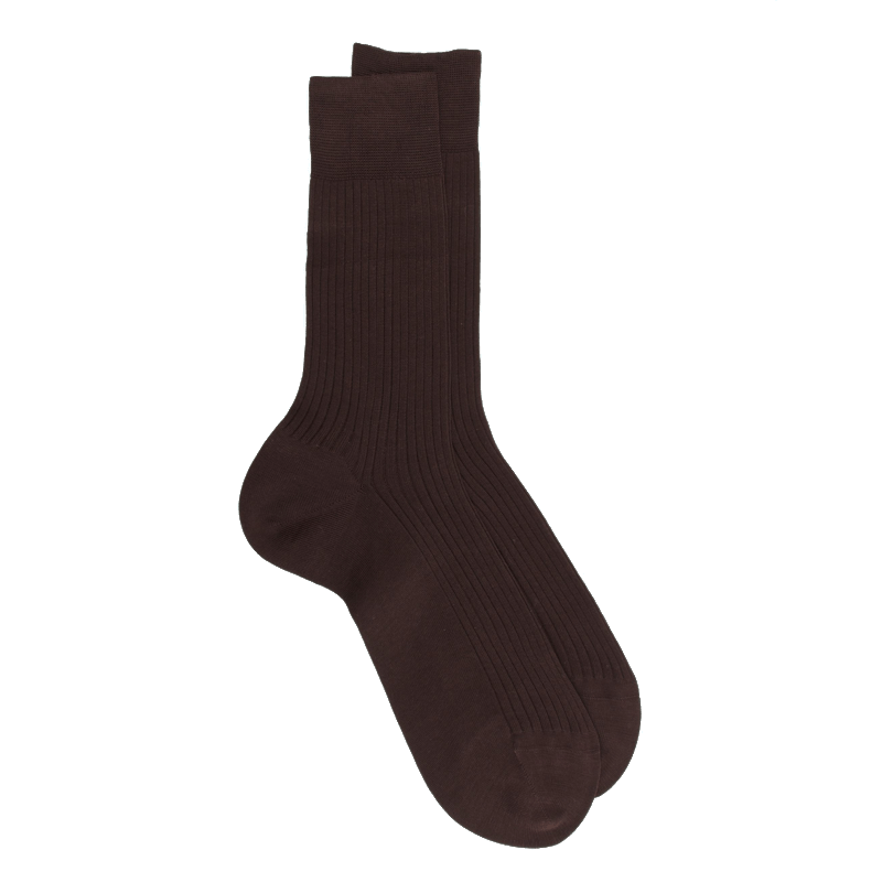 doré doré Chaussettes Homme côtelées en pur fil d'Ecosse - Marron