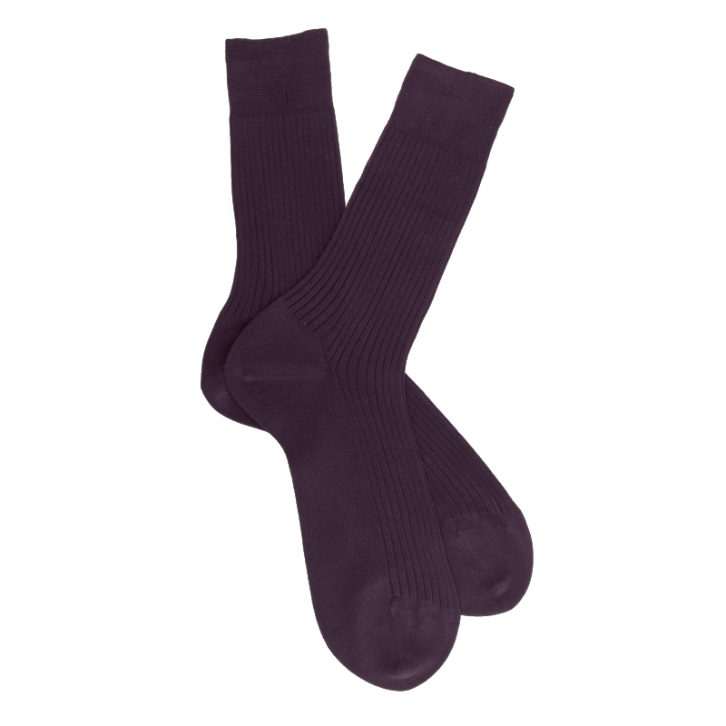 Doré Doré Chaussettes Homme Côtelées En Pur Fil D'Ecosse - Prune