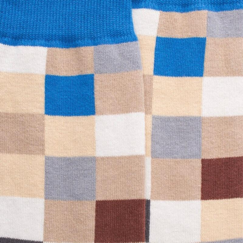 Doré Doré Chaussettes Homme échiquier En Coton - Beige Grège & Bleu