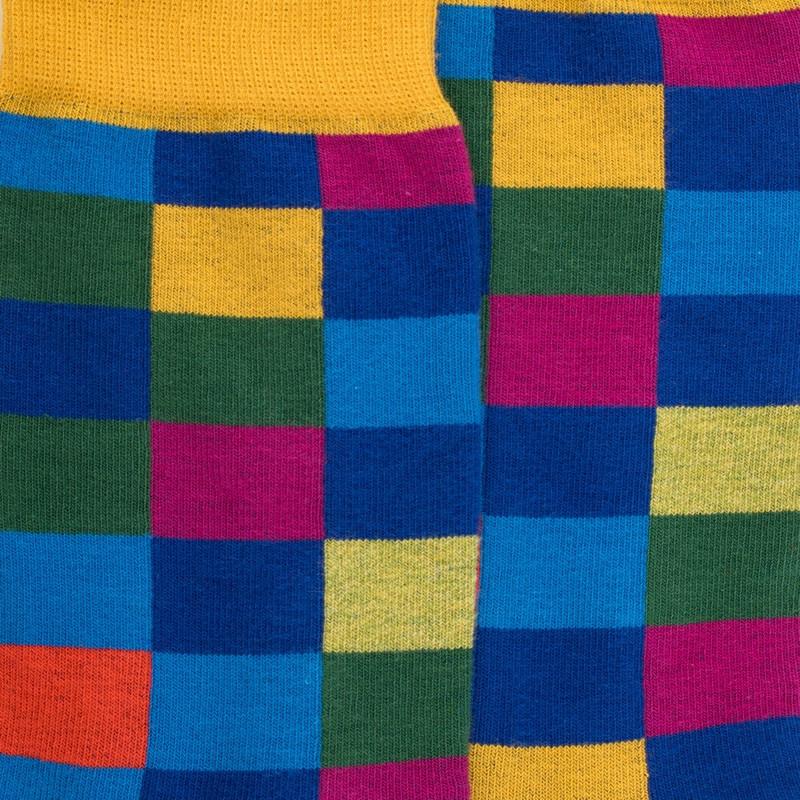Doré Doré Chaussettes Homme échiquier En Coton - Bleu & Jaune Moutarde