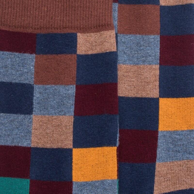 Doré Doré Chaussettes Homme échiquier En Coton - Bleu Voilier & Marron Cacao