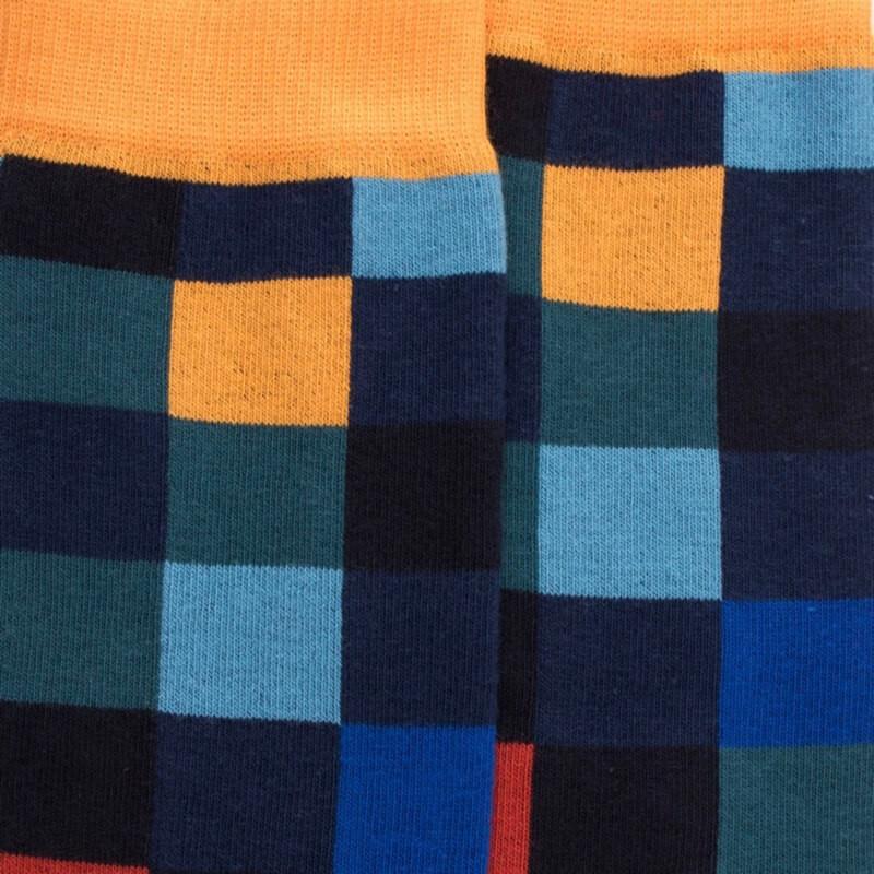 Doré Doré Chaussettes Homme échiquier En Coton - Bleu Voilier & Carotte