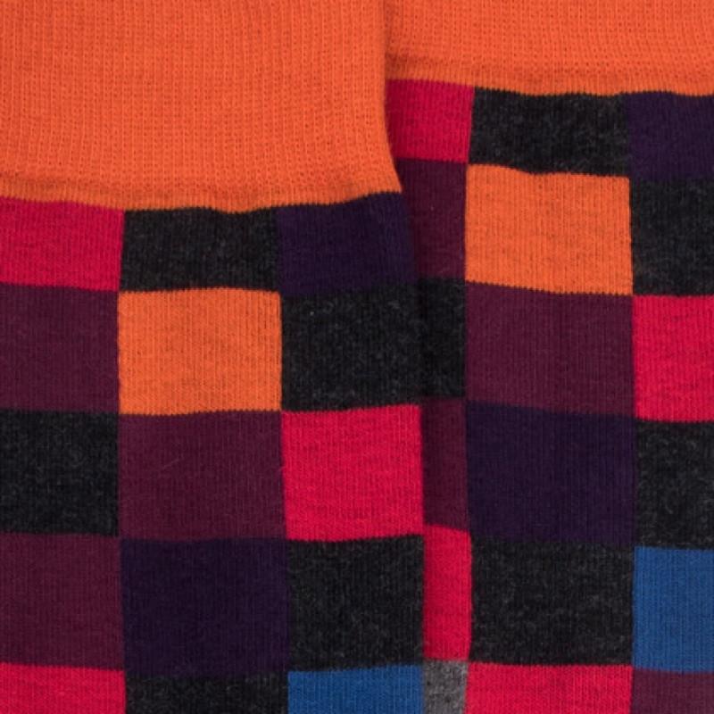 Doré Doré Chaussettes Homme échiquier En Coton - Gris Anthracite & Orange Souci
