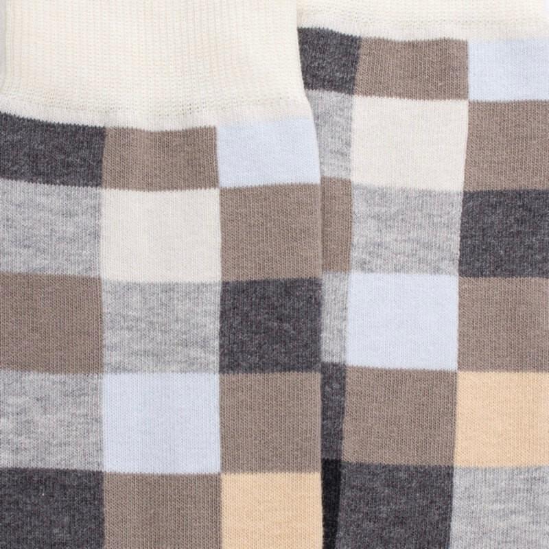 Doré Doré Chaussettes Homme échiquier En Coton - Gris & Écru