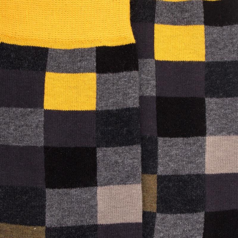 Doré Doré Chaussettes Homme échiquier En Coton - Gris Oxford & Moutarde