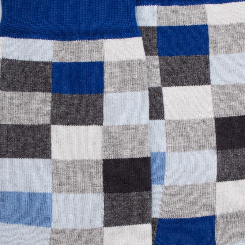 Doré Doré Chaussettes Homme échiquier En Coton - Gris Rocheux & Bleu