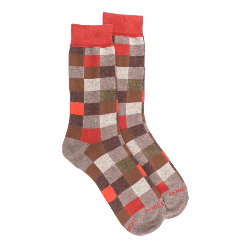 doré doré Chaussettes homme échiquier en coton - Multicolore