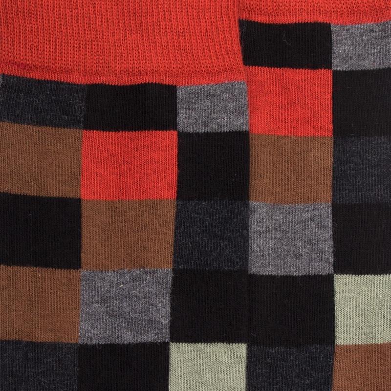 Doré Doré Chaussettes Homme échiquier En Coton - Noir & Orange Cognac