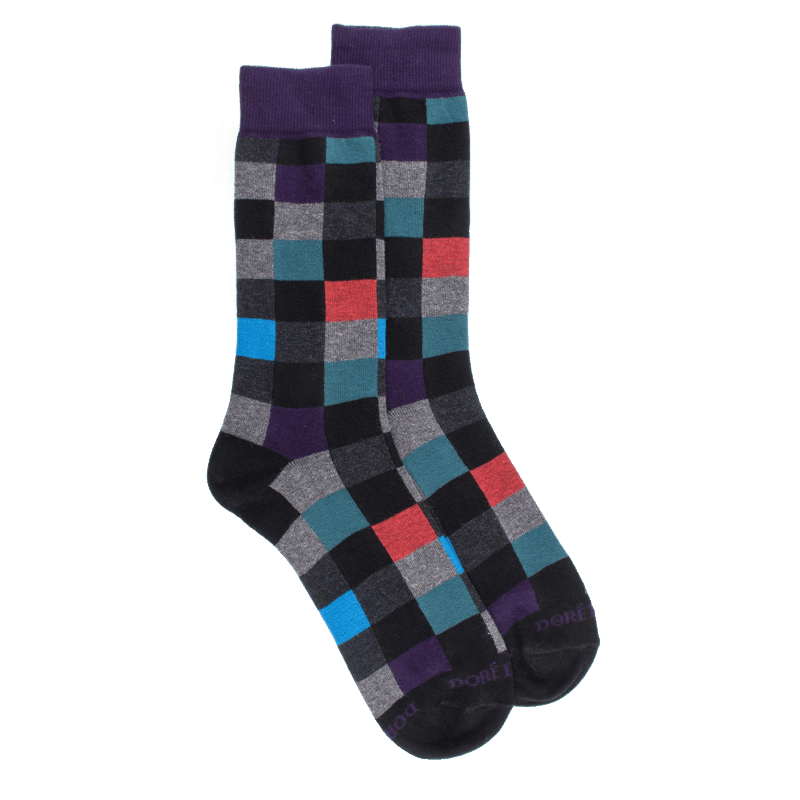 doré doré Chaussettes homme échiquier en coton - Noir & Violet
