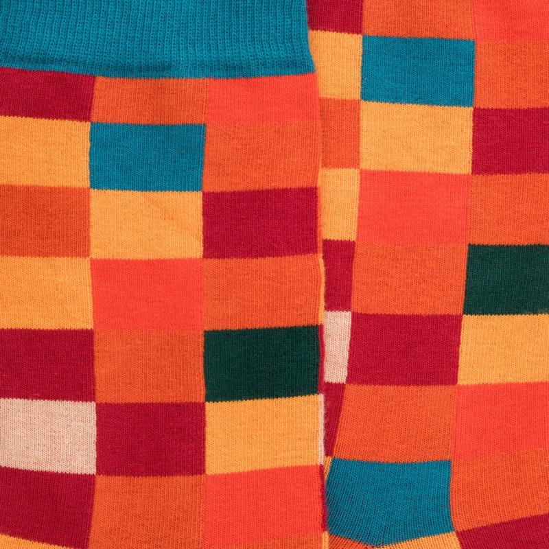 Doré Doré Chaussettes Homme échiquier En Coton - Orange & Bleu