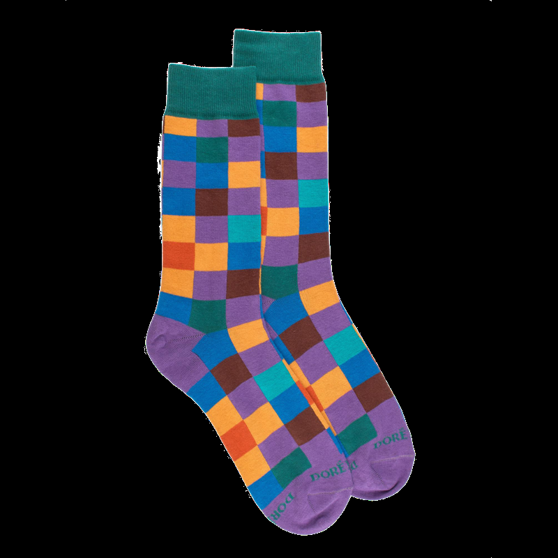 Doré Doré Chaussettes Homme échiquier En Coton - Passion & Vert Verdier