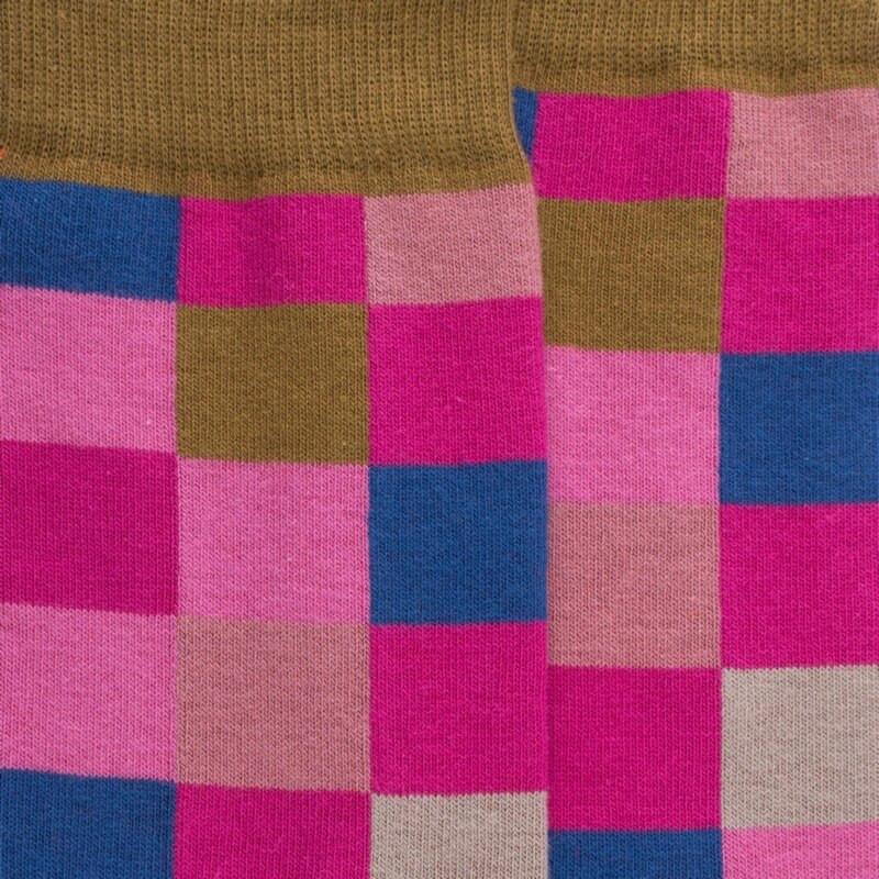 Doré Doré Chaussettes Homme échiquier En Coton - Rose Flamboyant & Vert Pistache