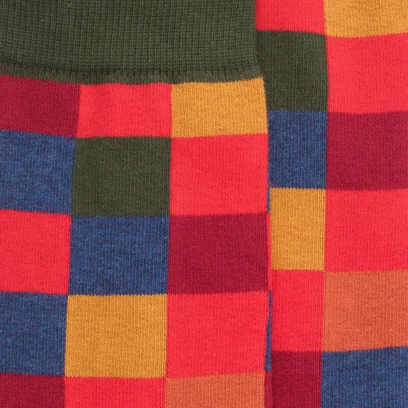 Doré Doré Chaussettes Homme échiquier En Coton - Rouge Ponceau & Vert Thé