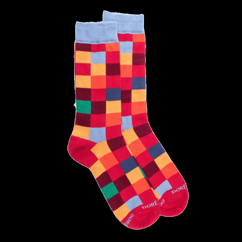Doré Doré Chaussettes Homme échiquier En Coton - Rouget & Bleu Macadam