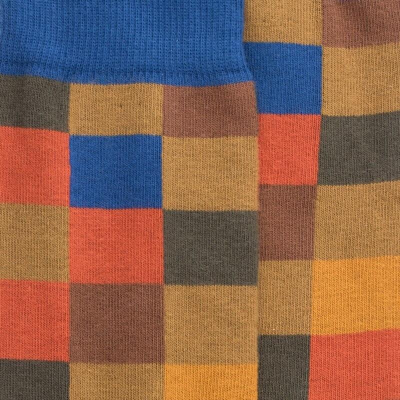 Doré Doré Chaussettes Homme échiquier En Coton - Safran